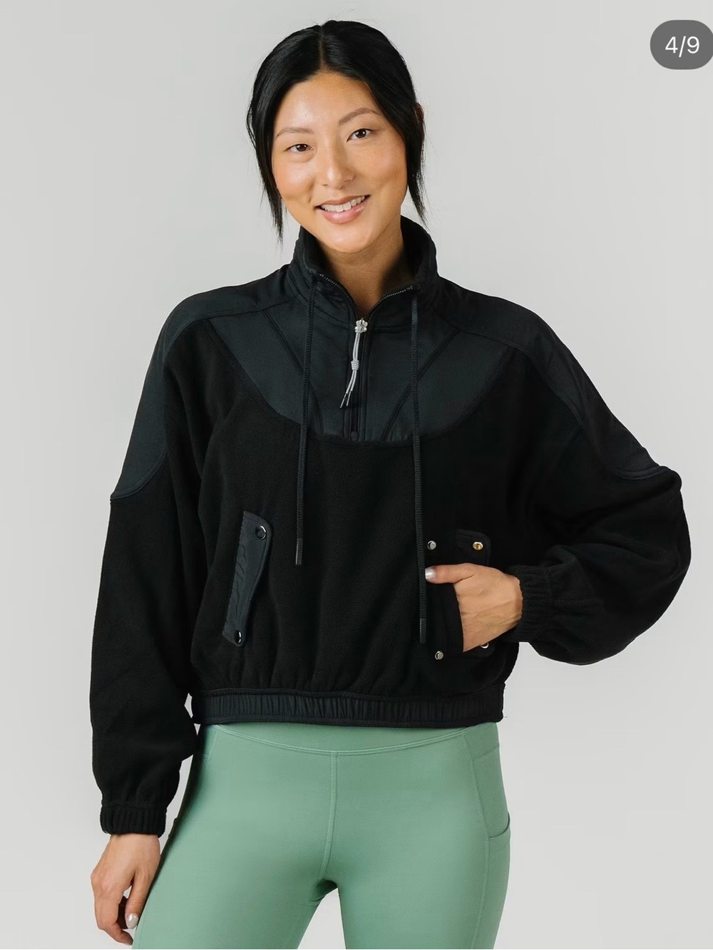 Zyia Active Heidi Fleece Black Pullover. Plush Fleece with 1/4 Zip up.